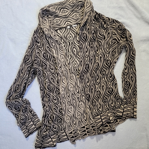 MOTH Anthropologie The Eyes Have It Brown And Cream Open Knit Cardigan Size L - Picture 3 of 11